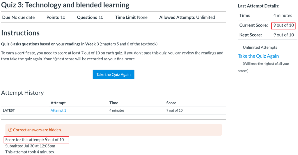 blended learning practice mooc, kirsten thompson week 3 score results
