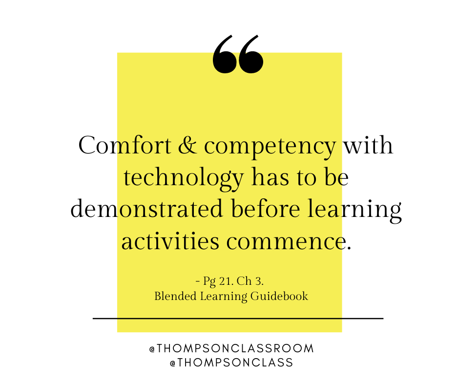 Comfort and competency with technology has to be demonstrated before learning activities commence, blended learning guidebook