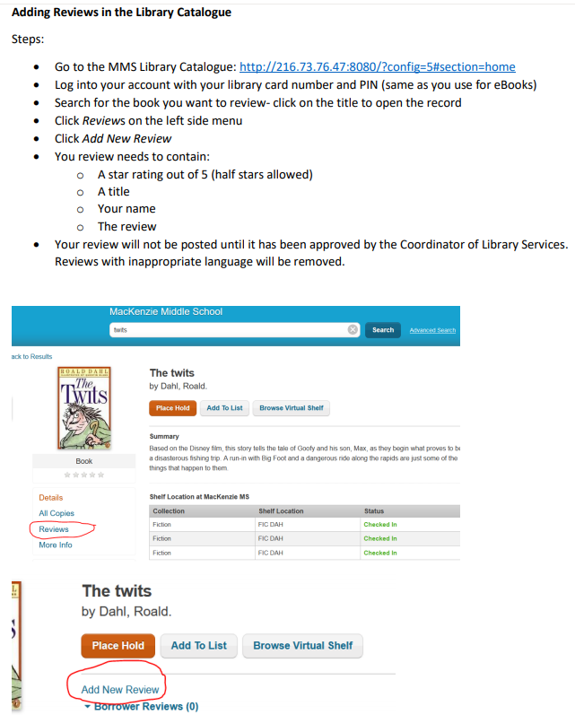Digital book review in MVSD library catalogue