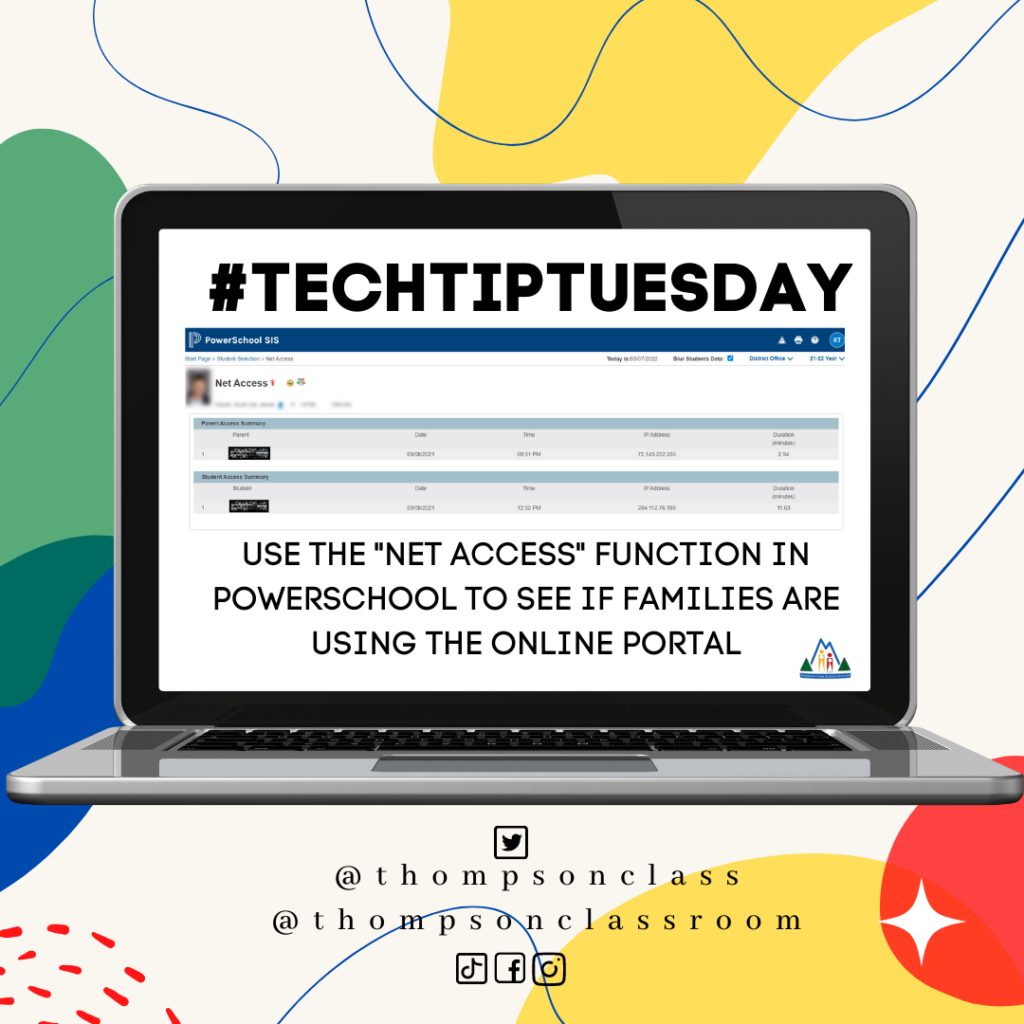 tech tip tuesday, use the net access function in powerschool to see if families are using the online portal