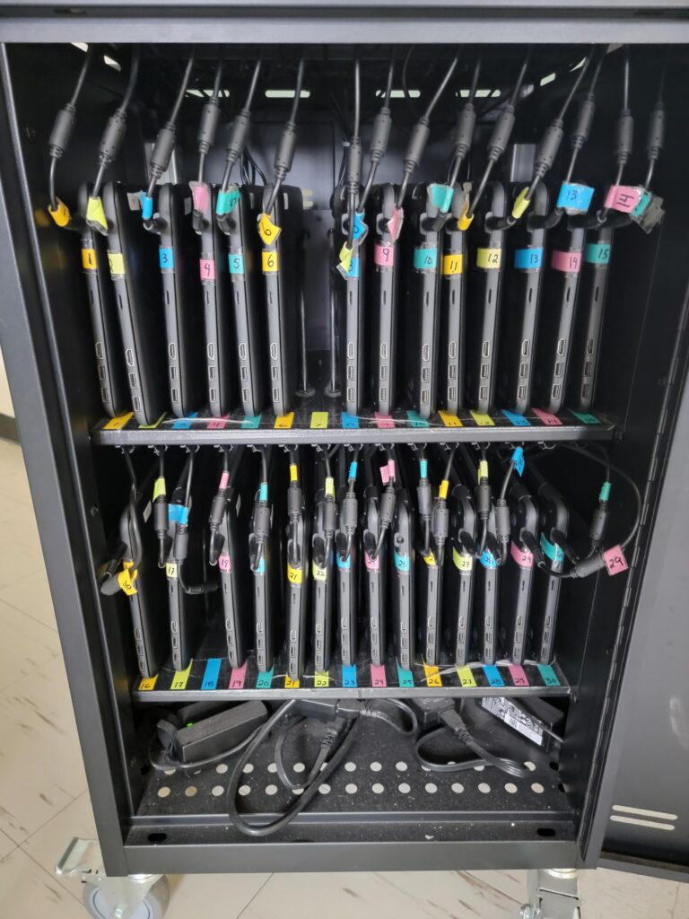 Classroom device storage cart organization