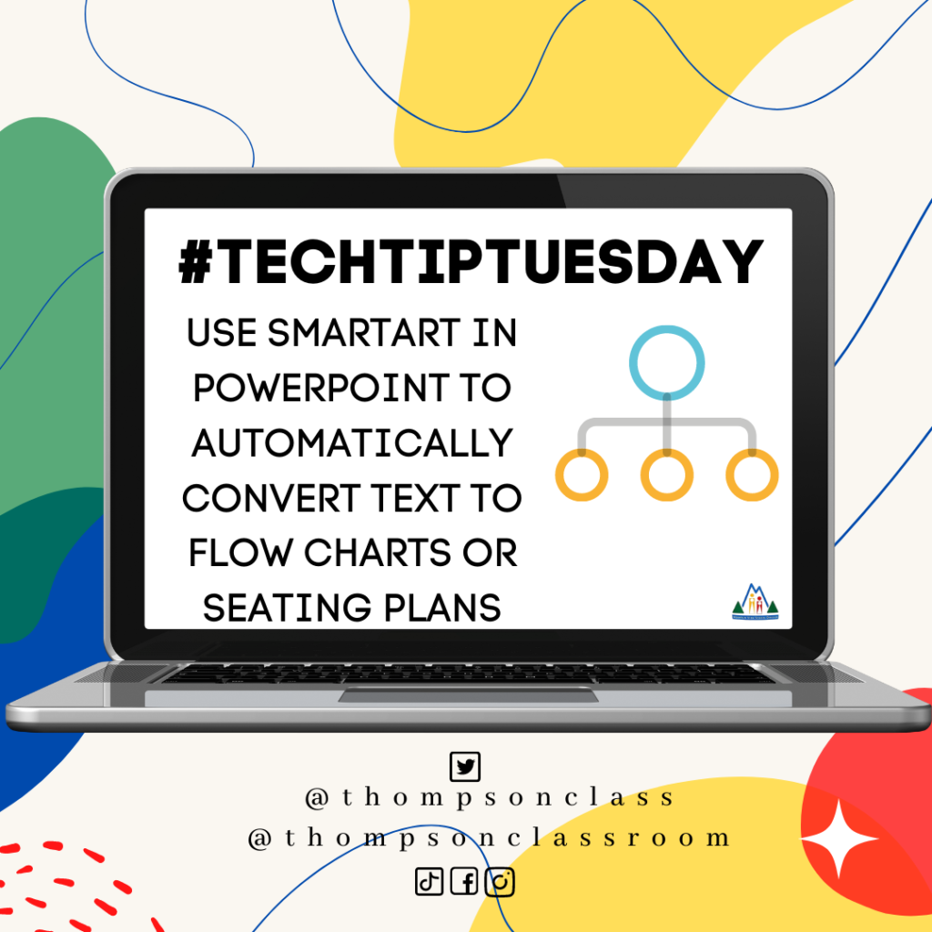 #TechTipTuesday, use SmartArt in PowerPoint to automatically convert text to flow charts or seating plans
