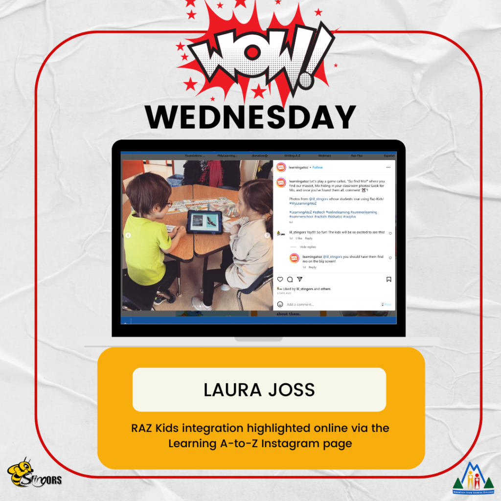 WOW Wednesday, Laura Joss, RAZ Kids integration highlighted online via the learning a to z instagram page