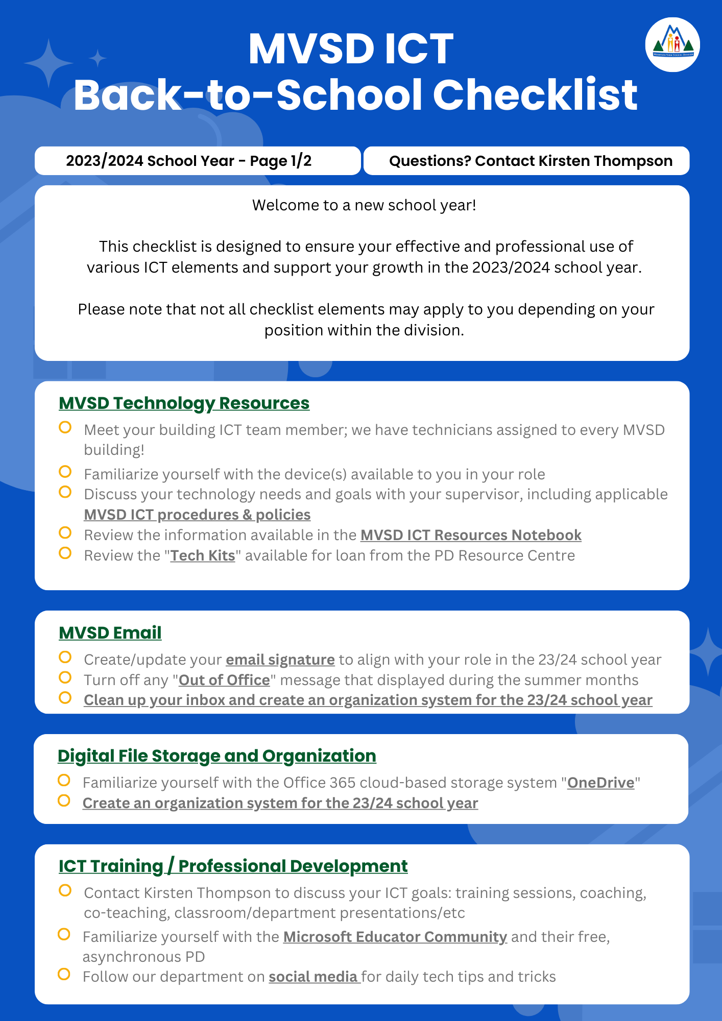 MVSD Back-to-School ICT Checklist