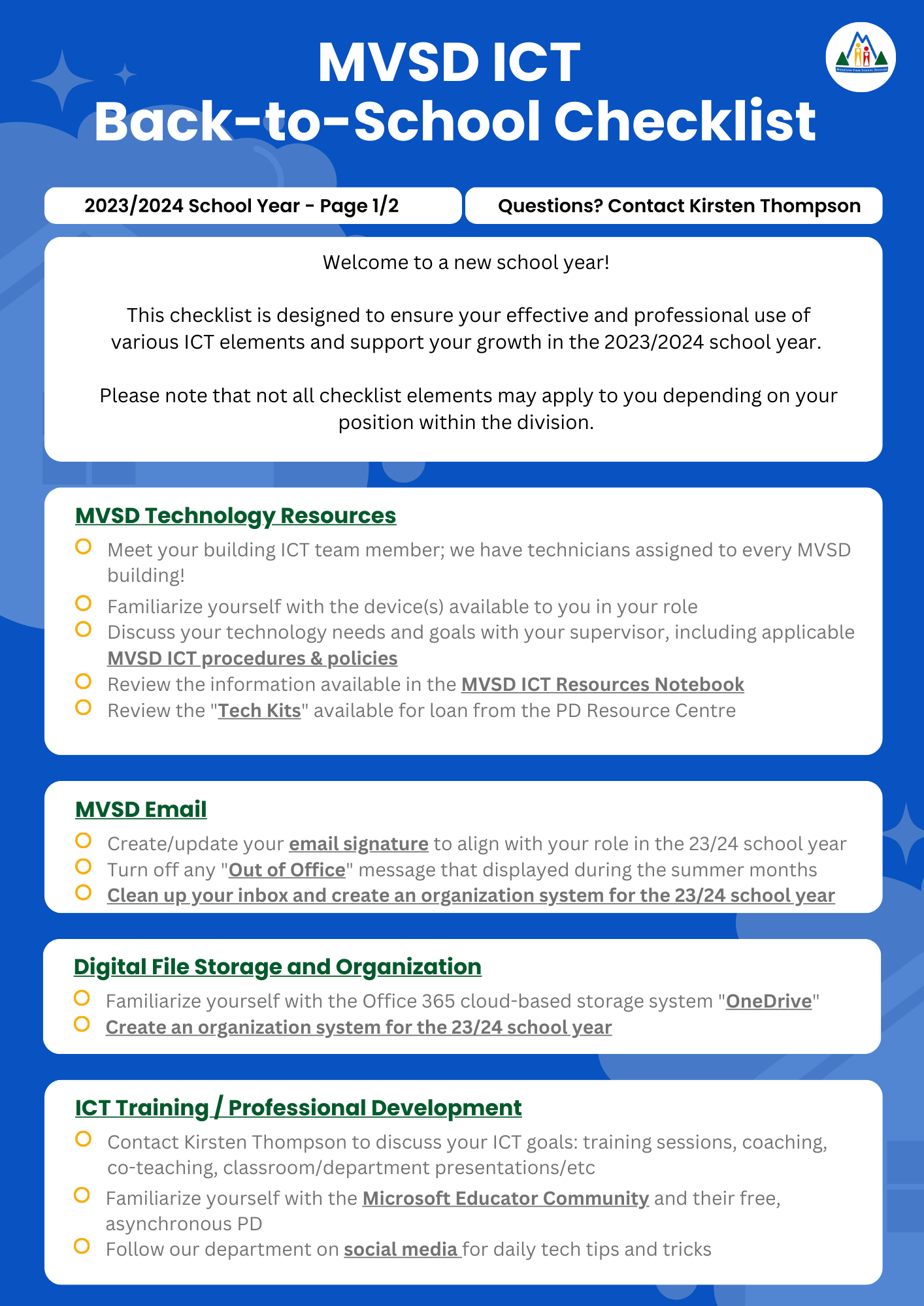 MVSD Back to School ICT Checklist Teaching In A Fishbowl